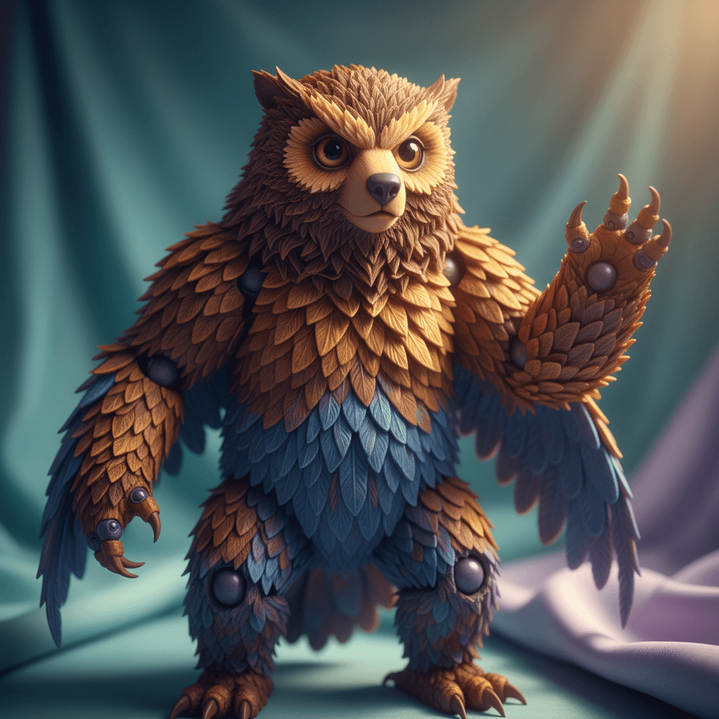Articulated 3D printed owlbear with detailed texturing