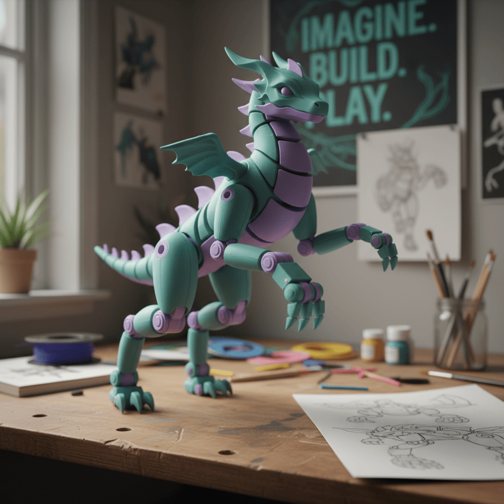 Poseable articulated 3D printed fantasy creature with detailed joints
