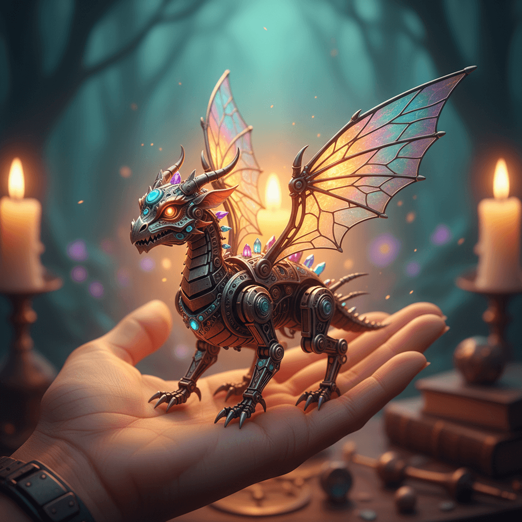 Hand-held 3D printed fantasy creature showing scale and intricate articulation